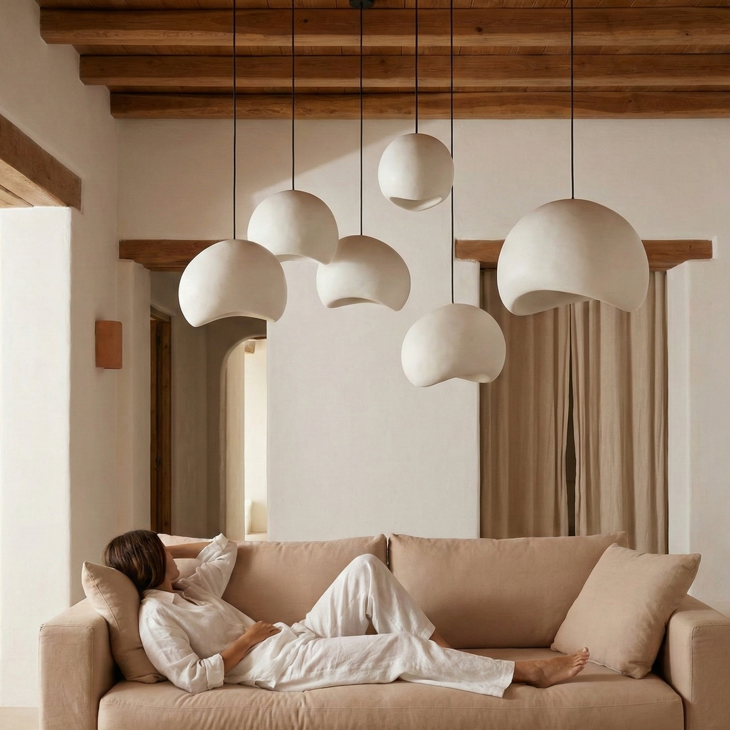 Betsy Organic Cement Pendant - Sculptural Handcrafted Fiber Cement Lamp
