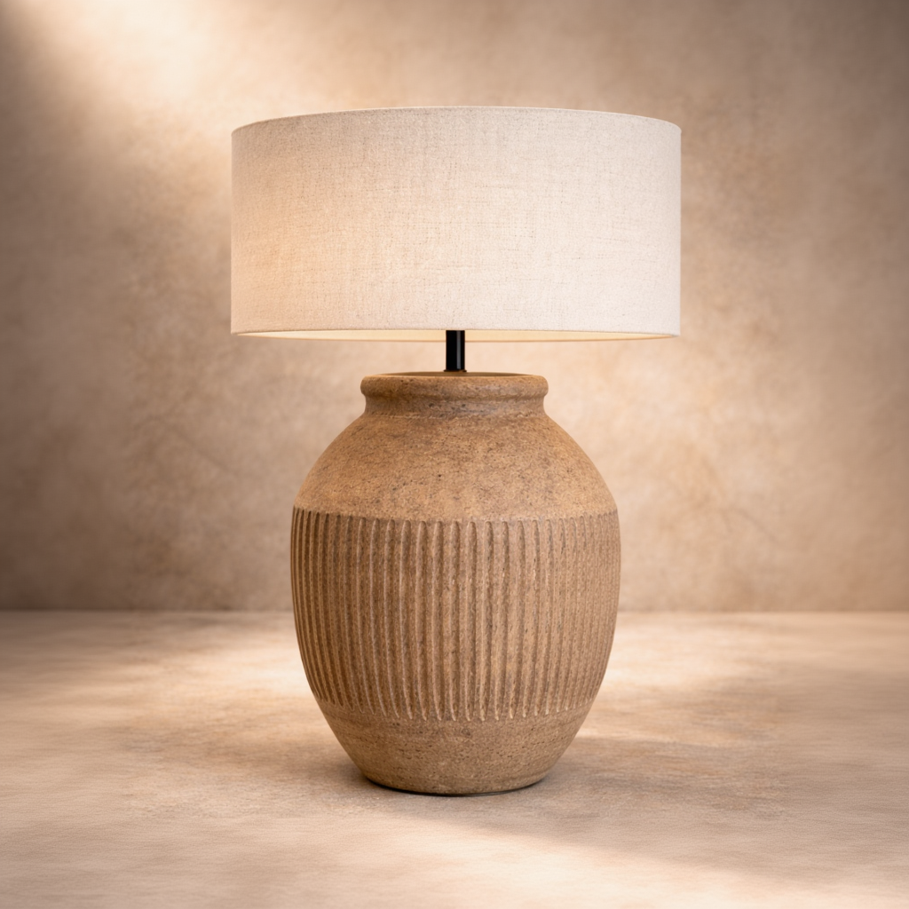 Mavis Earth-Tone Ceramic Lamp – Minimalist Tropical Series