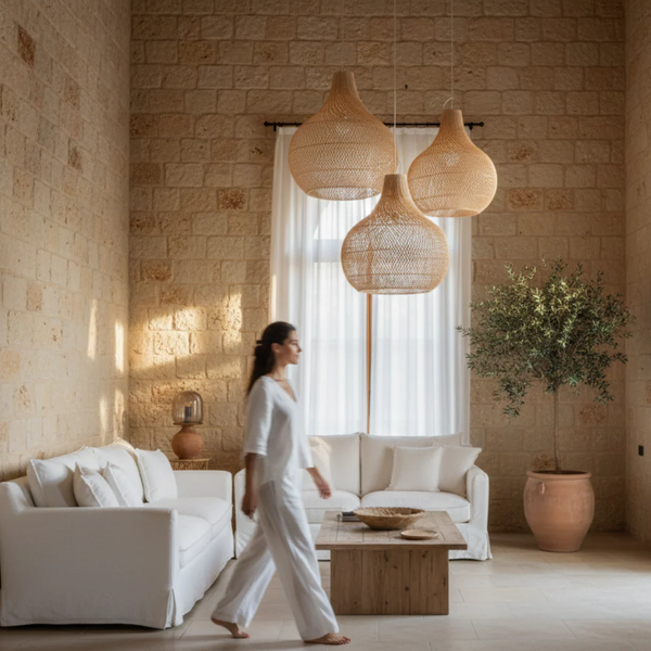 Willow Hanging Rattan Pendant Light – Hand-Woven Tiered Coastal Style