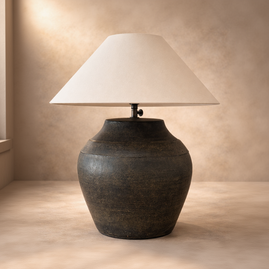 Moira Hand-Etched Terracotta Lamp with Tapered Pedestal Base